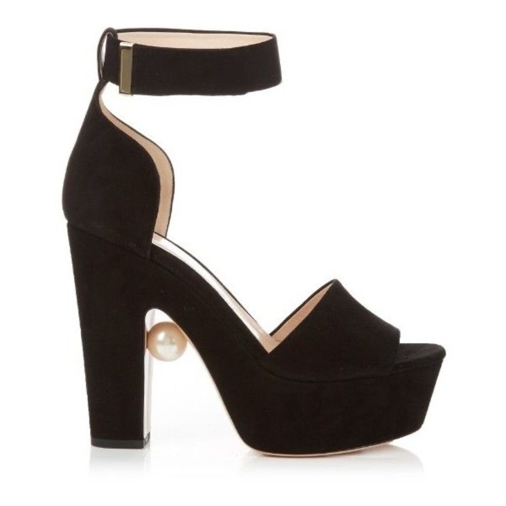 Nicholas Kirkwood Black Suede Platform Sandals with Pearl Detail